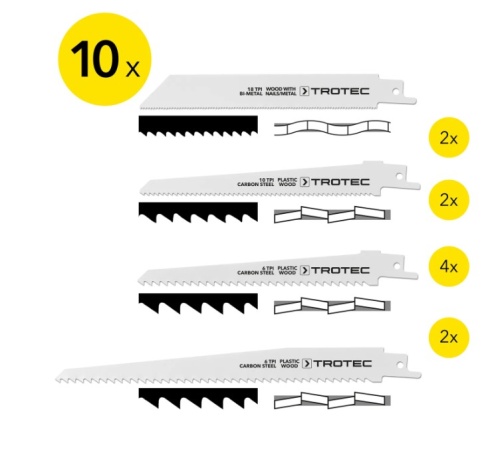 Набор полотен для сабельной пилы по дереву/металлу/пластику TROTEC 10 шт.