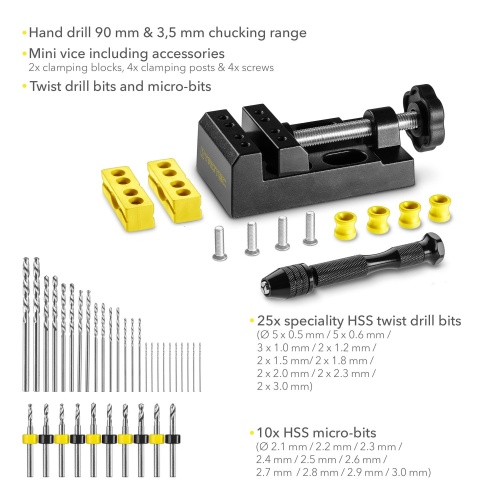 Дрель ручная мини кулачковый патрон для тонких работ + набор стальных сверл 37 штук  фото 2